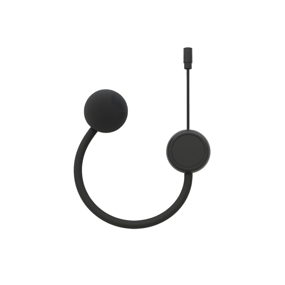 abstrato Preto dispositivo com curvado braço e circular elementos em branco png