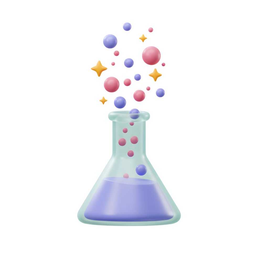 Stylized Science Beaker with Bubbles and Stars for Educational Illustrations png