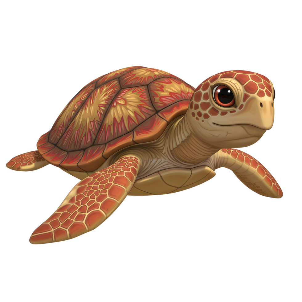Cartoon Sea Turtle Swimming Character Illustration on White Background png