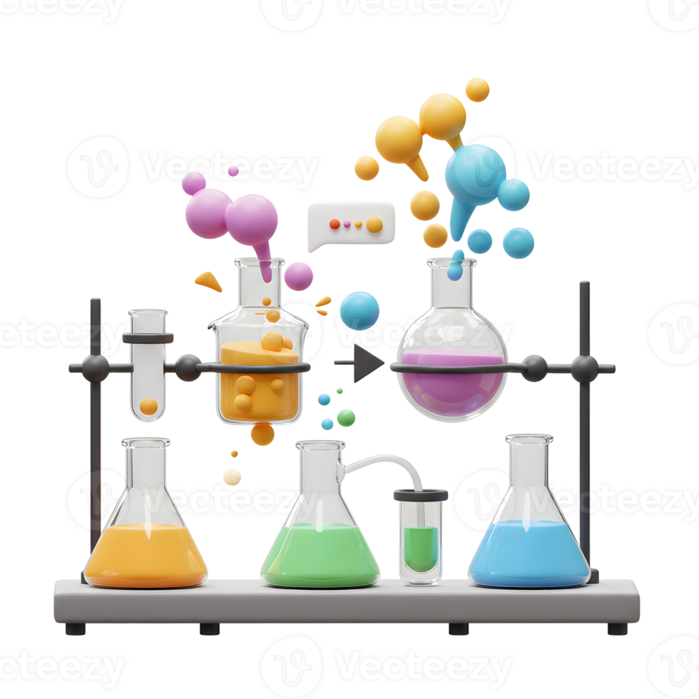 Colorful Chemistry Experiment with Flasks and Bubbles for Science Education png