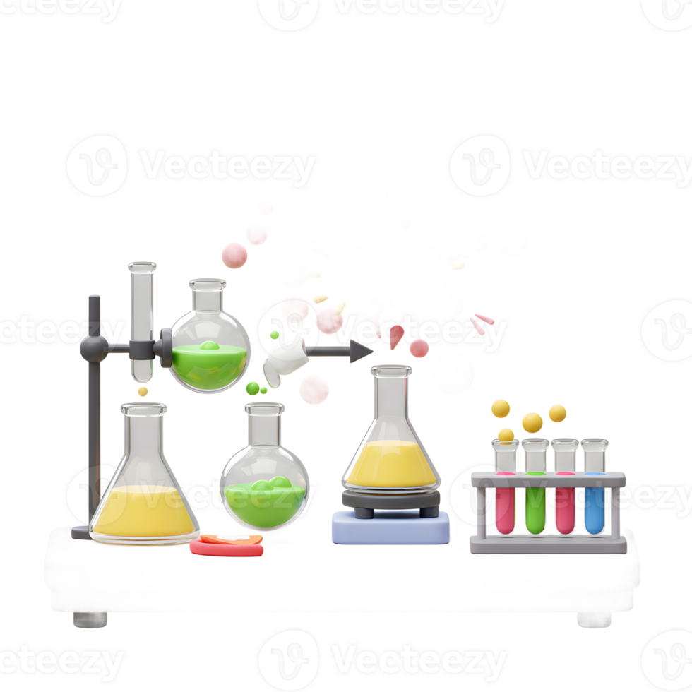 Laboratory Experiment with Beakers and Colorful Liquids for Science Education png