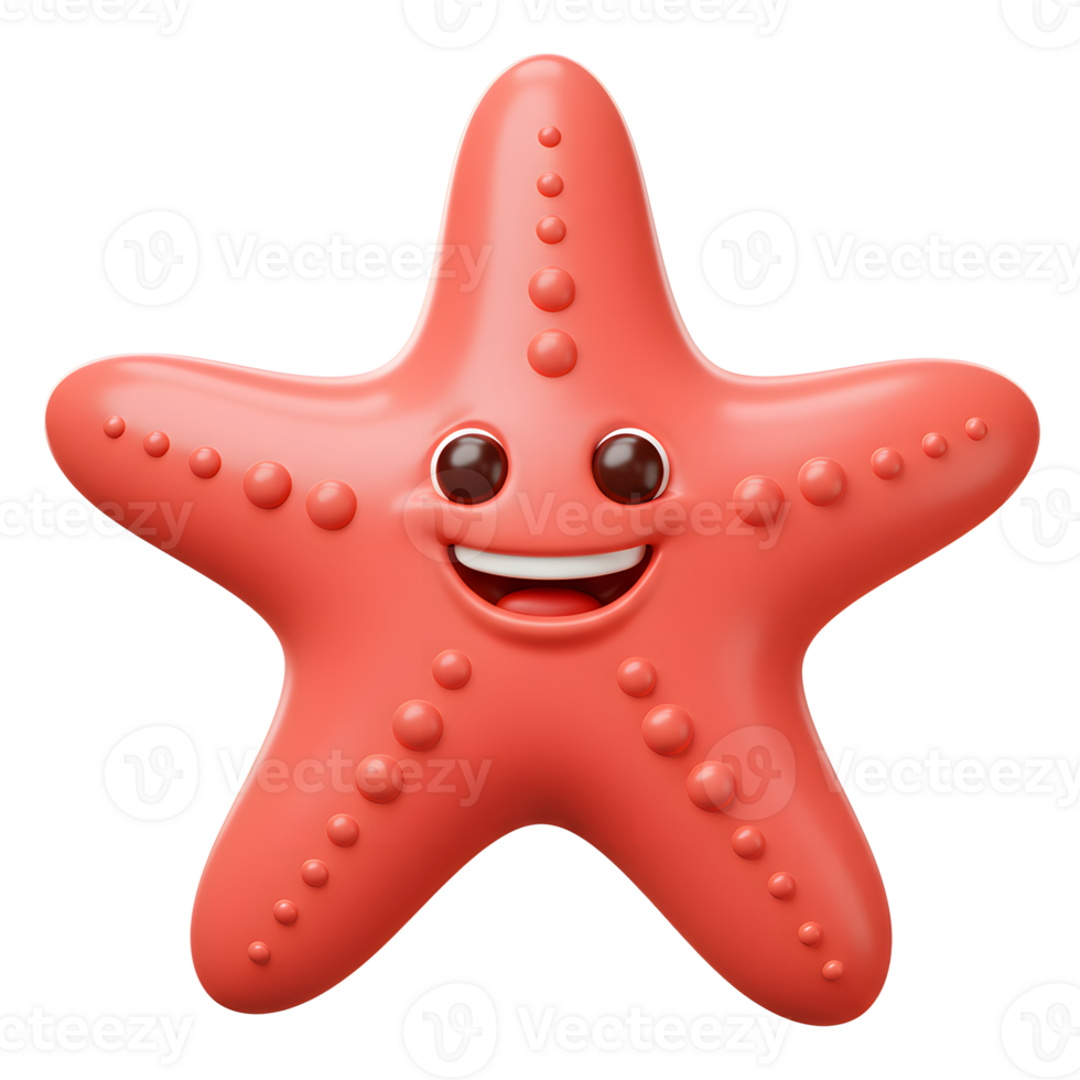 Cute Cartoon Starfish with Happy Expression on White Background png