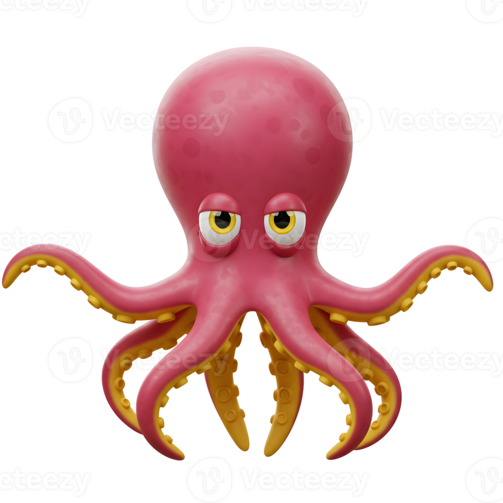 Cartoon Octopus Character with Googly Eyes Rendered in 3D png