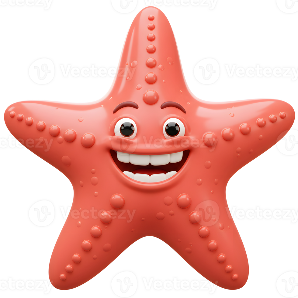 Cartoon Starfish Character with Big Smile on White Background png