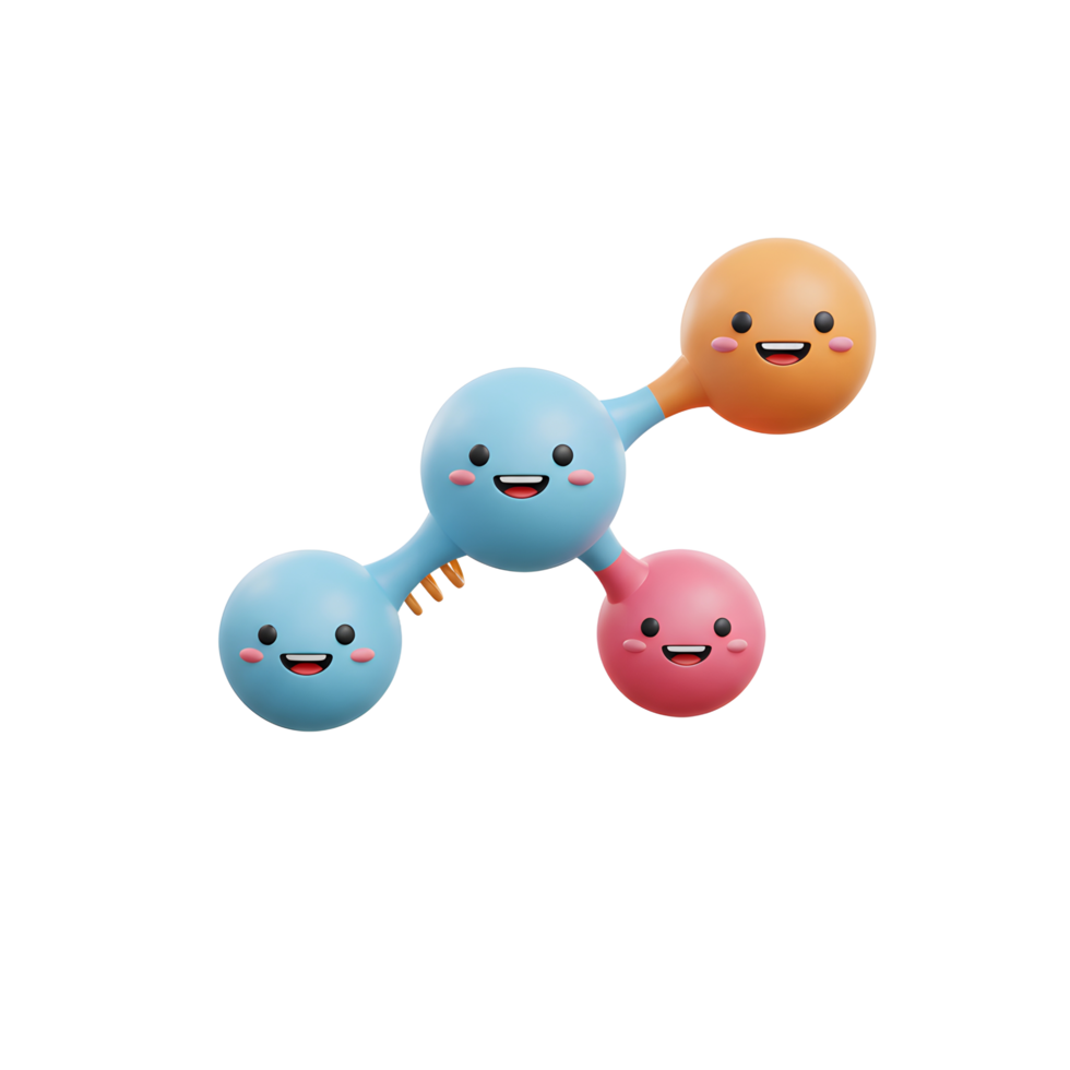 Cartoon Molecule with Happy Faces 3D Render for Science Education png