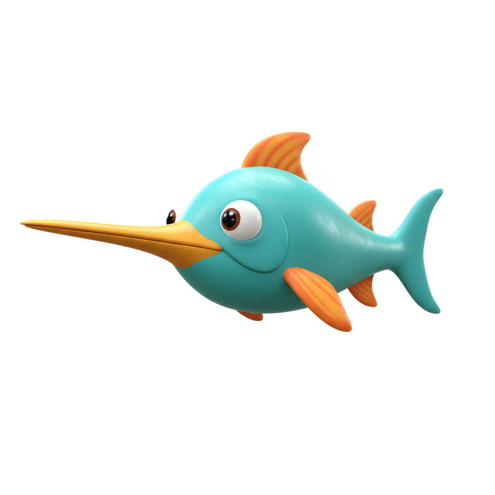 Cartoon Swordfish with Big Eyes Illustration Rendered in 3D Style png