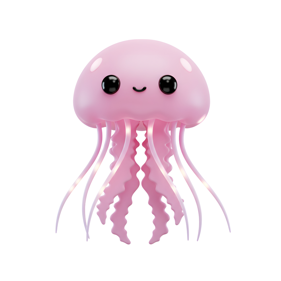 Cute Pink Jellyfish with Big Eyes Illustration on White Background png