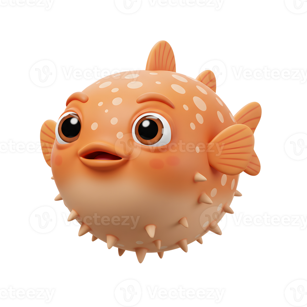 Cartoon Pufferfish with Orange Skin and White Spots Smiling with Big Eyes png