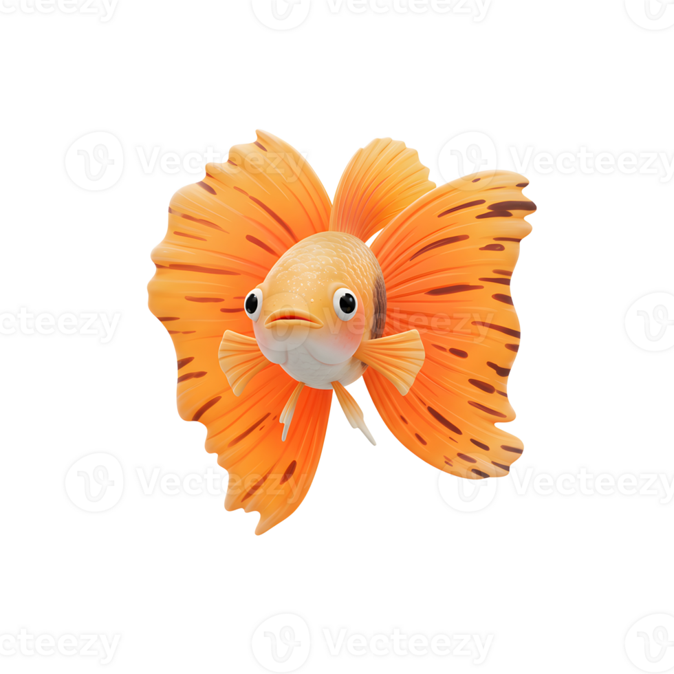 Isolated Cartoon Goldfish Character with Large Fins on a White Background png