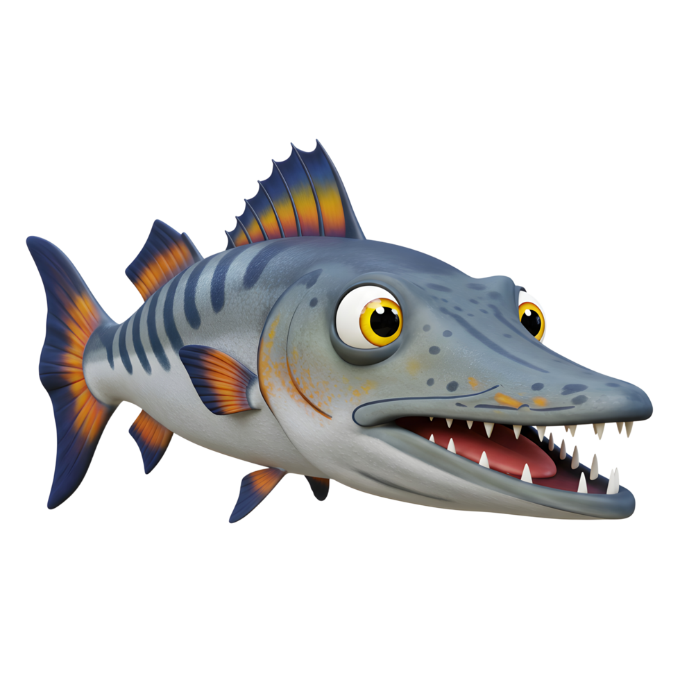 Cartoon Barracuda Character Illustration with Open Mouth on White Background png