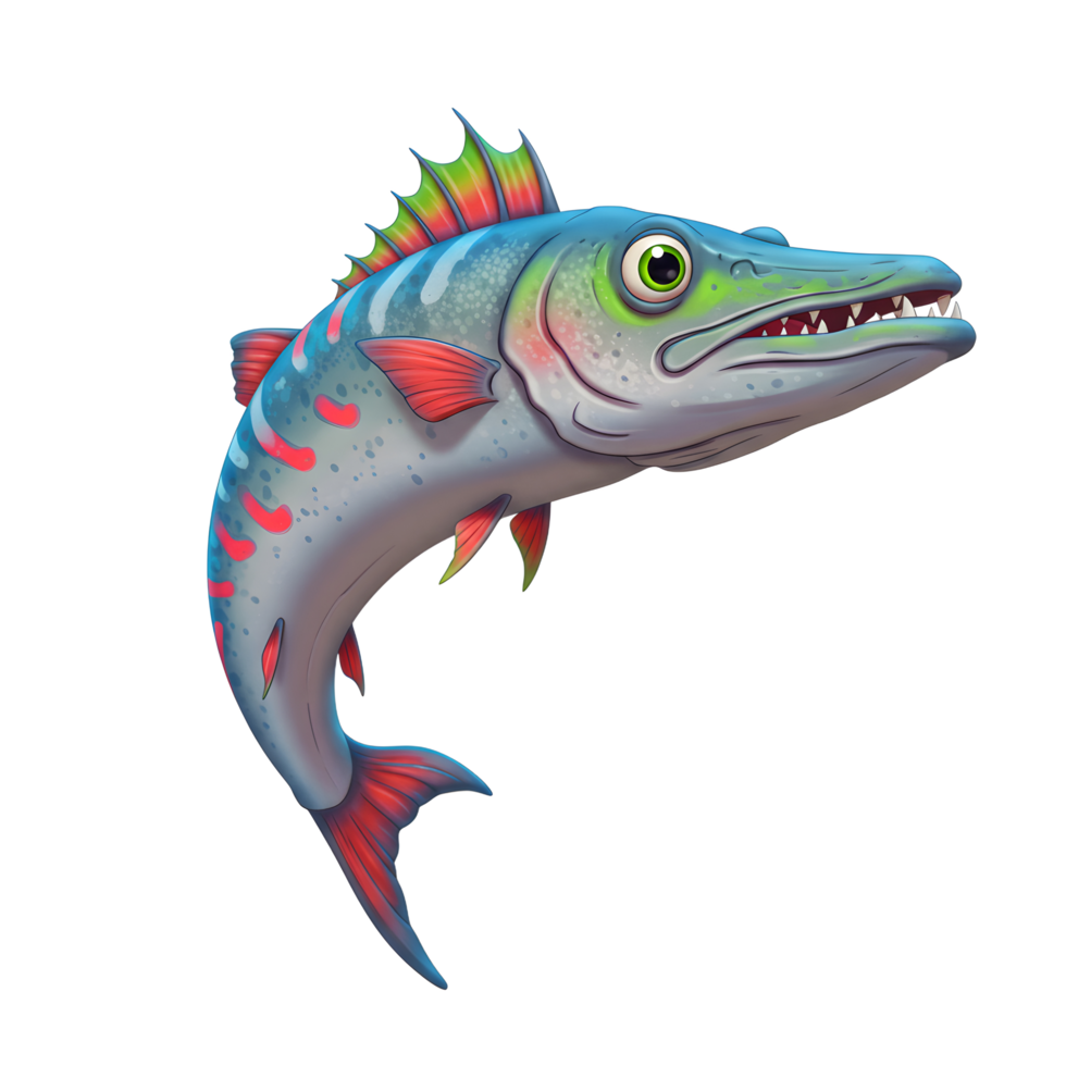 Cartoon Barracuda Jumping Illustration with Sharp Teeth and Bright Colors png