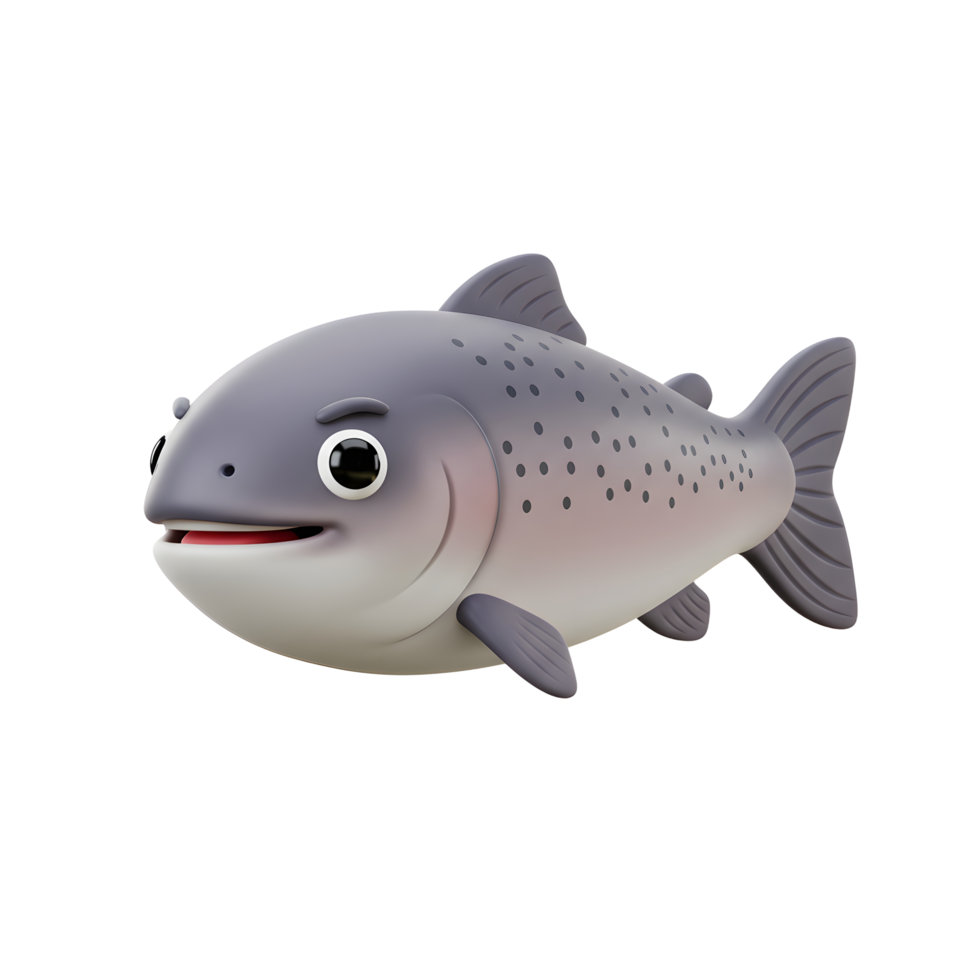 Cartoon Gray Fish with Spots Swimming Animation 3D Rendering png