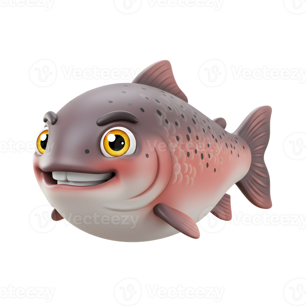 Cartoon Fish Character Smiling with Big Eyes and White Background png