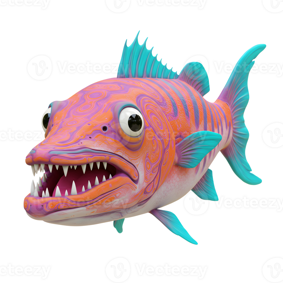 Cartoon Barracuda Illustration with Open Mouth and Sharp Teeth Isolated png