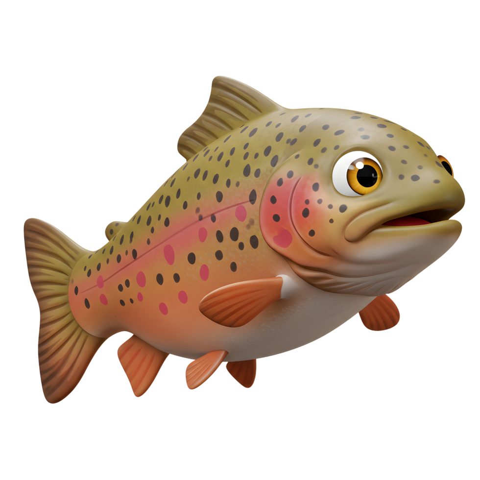 Cartoon Rainbow Trout Swimming with Expressive Eyes on White Background png
