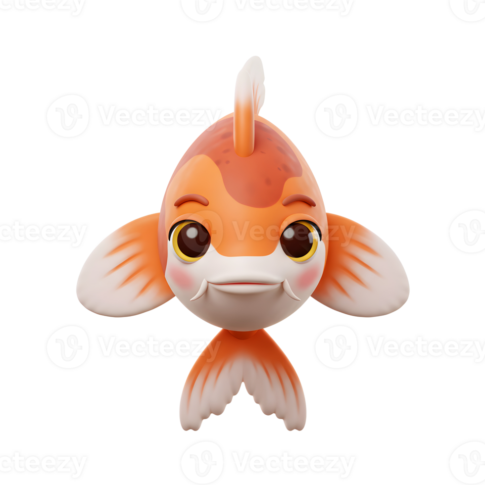 Cute Cartoon Goldfish Character with Big Eyes Isolated on White Background png