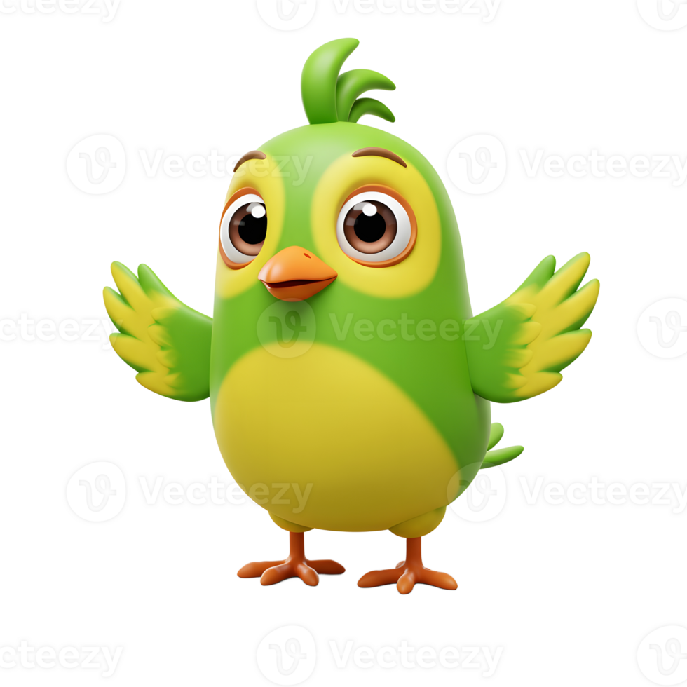 Cartoon Green Bird Character with Open Wings on White Background png