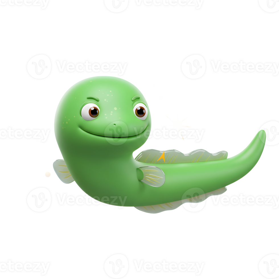 Cute Green Eel Character Smiling with Sparkles on a White Background png