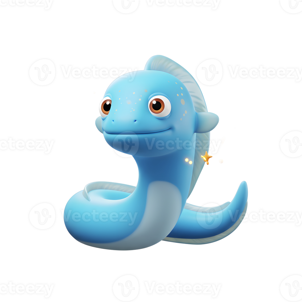 Cute Cartoon Eel Character with Sparkles on White Background Design png