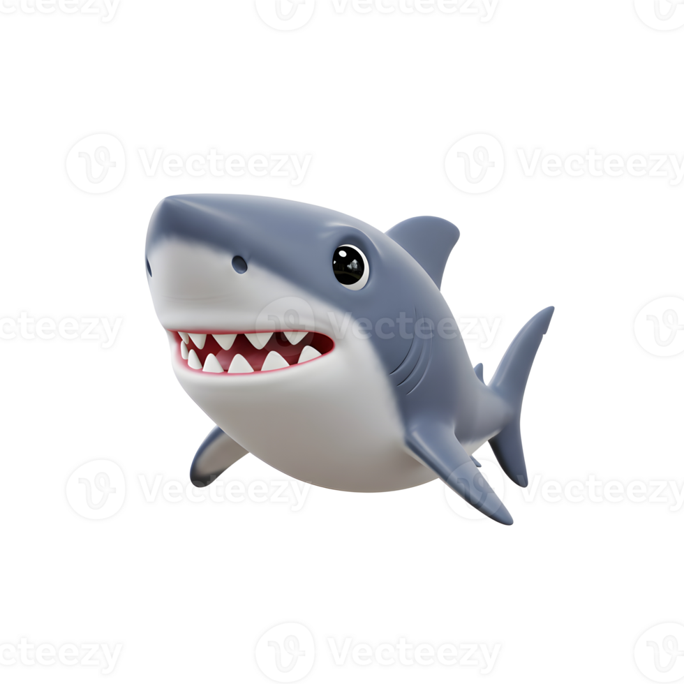 Cartoon Shark Smiling Illustration in 3D Style for Childrens Education png
