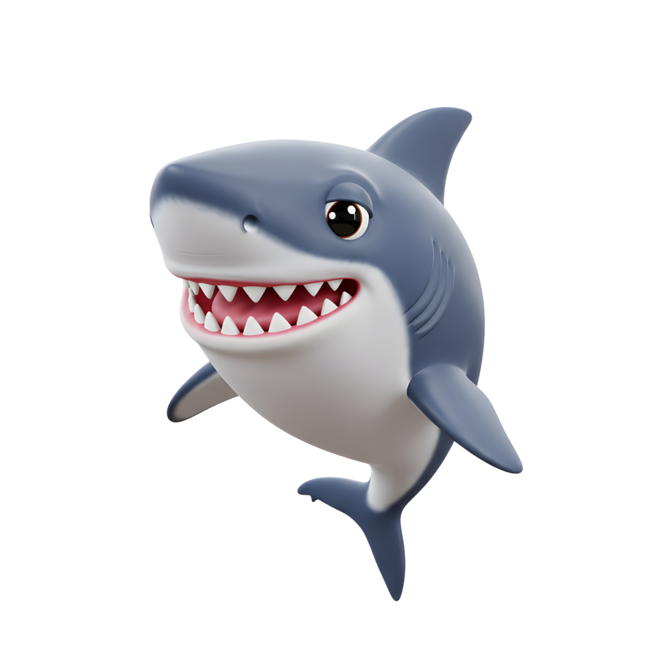 Cartoon Shark Character Smiling with Sharp Teeth on White Background png