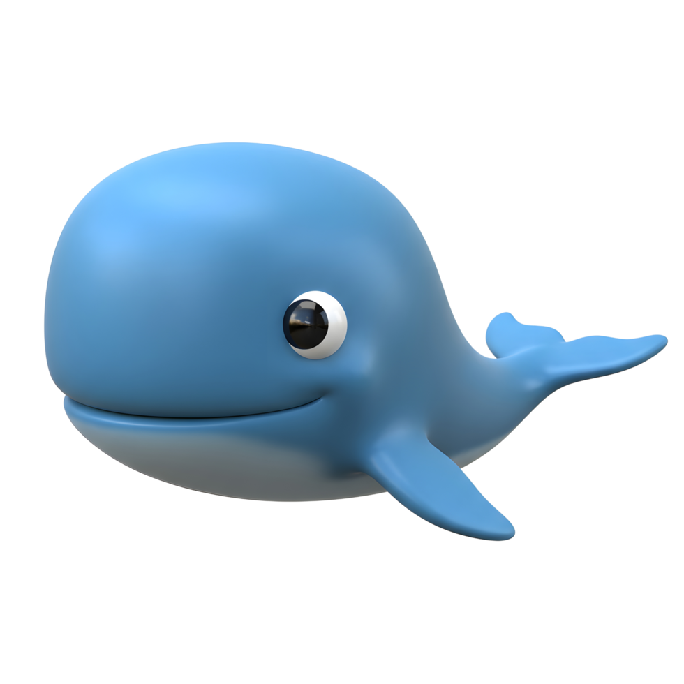 Cute Cartoon Whale Character Swimming with Happy Expression on White Background png