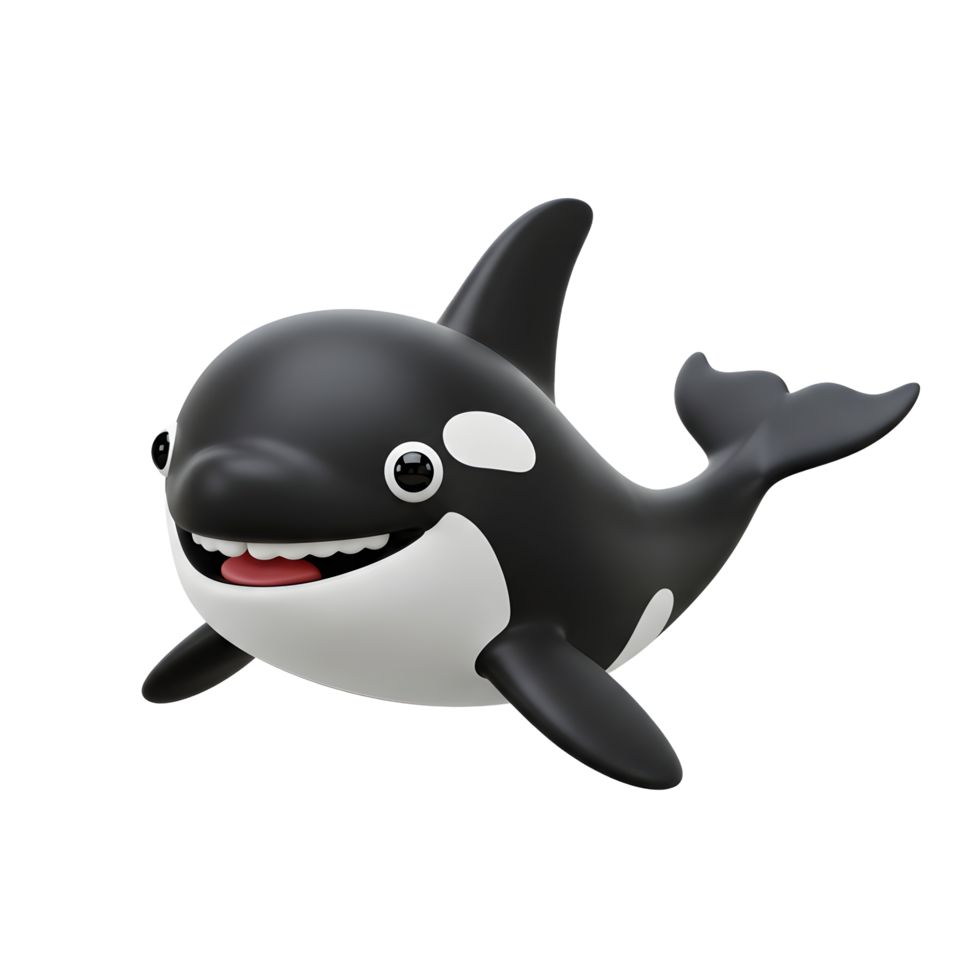 Cartoon Orca Character Swimming with a Playful Expression on White Background png