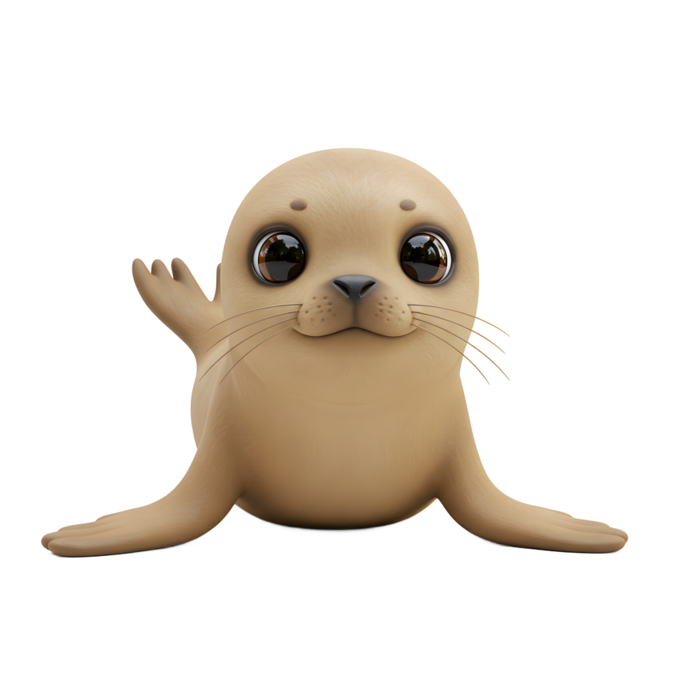 Cute Cartoon Seal Waving Hello with Big Eyes and Playful Pose png
