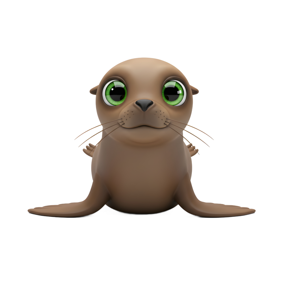 Adorable Cartoon Seal with Big Green Eyes and Funny Expression png