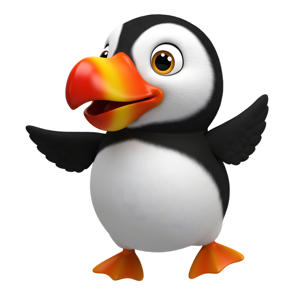 Cute Puffin Character Standing Animated Cartoon on a Clean White Background png
