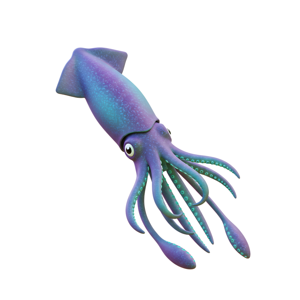 Cartoon Squid Illustration with Purple and Teal Colors on White Background png