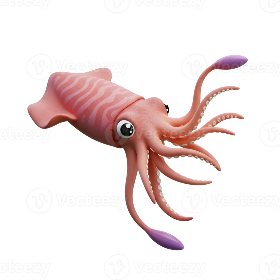 Cartoon Squid with Big Eyes Swimming Freely in Deep Sea png