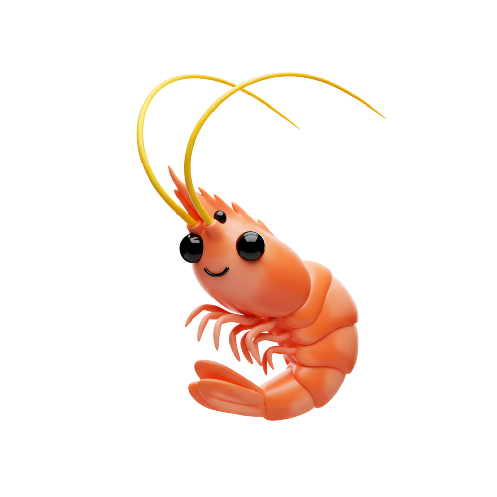 Cute Cartoon Shrimp Character Smiling on White Background for Seafood png