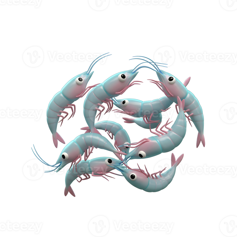 Cartoon Shrimp Grouping Together on White Background for Playful Seafood Concept png