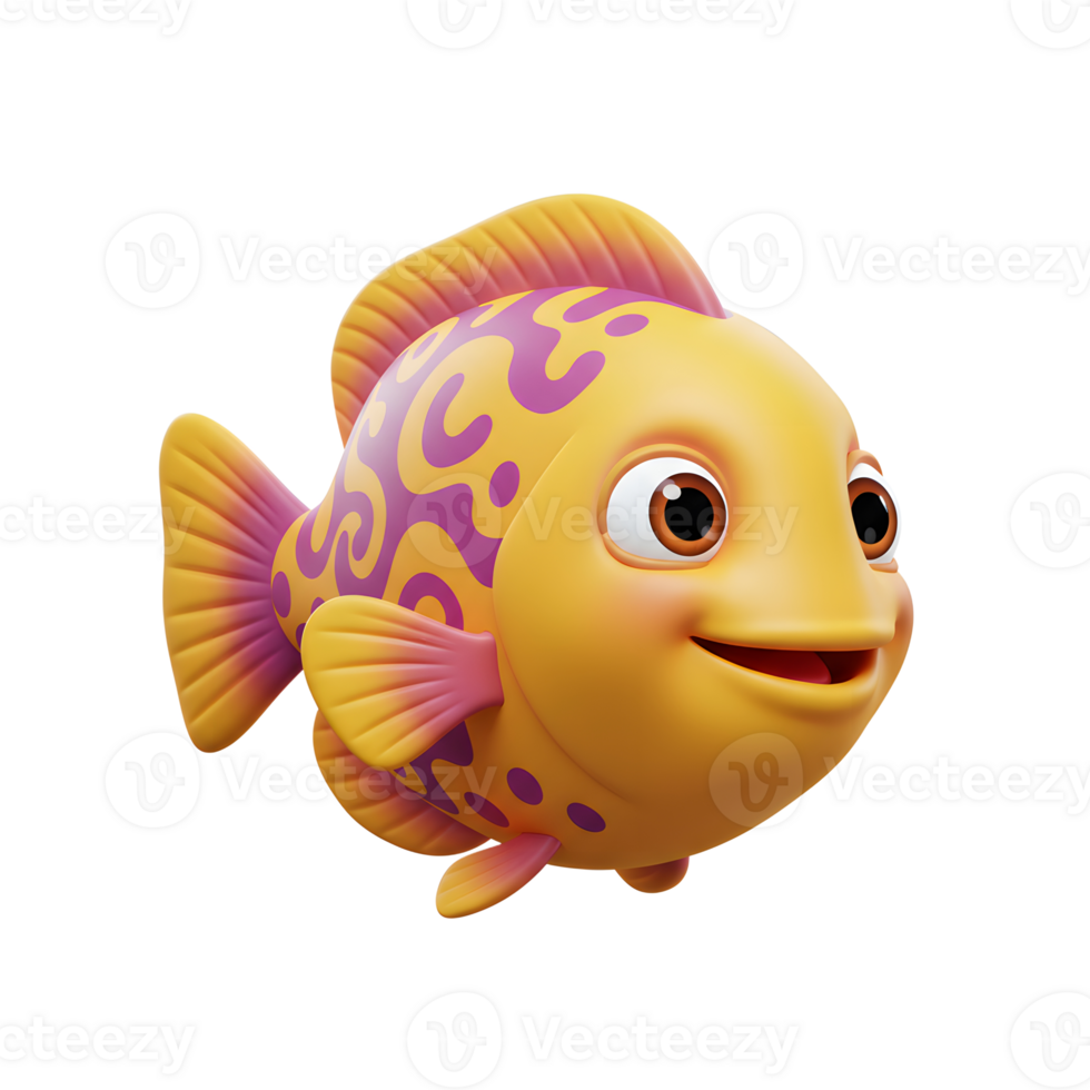Cute Goldfish Cartoon Character Smiling with Purple Markings on White Background png