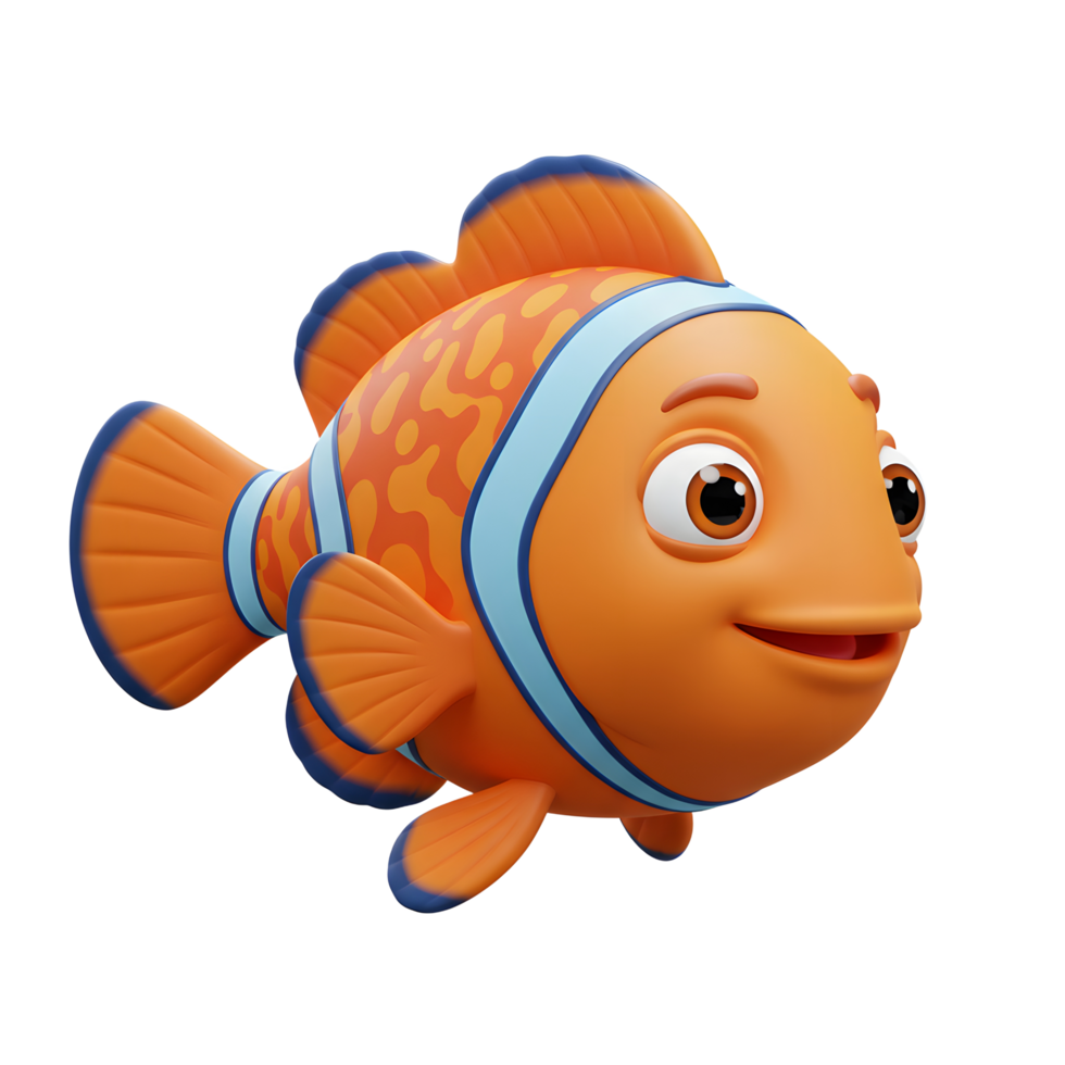 Cartoon Clownfish Character Illustration with Orange Body and Blue Stripes png