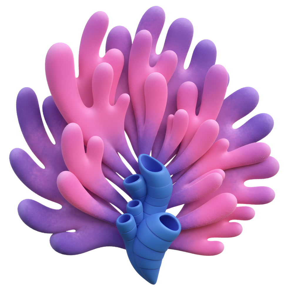 Colorful Cartoon Coral with Blue Sea Anemone Illustration on White png