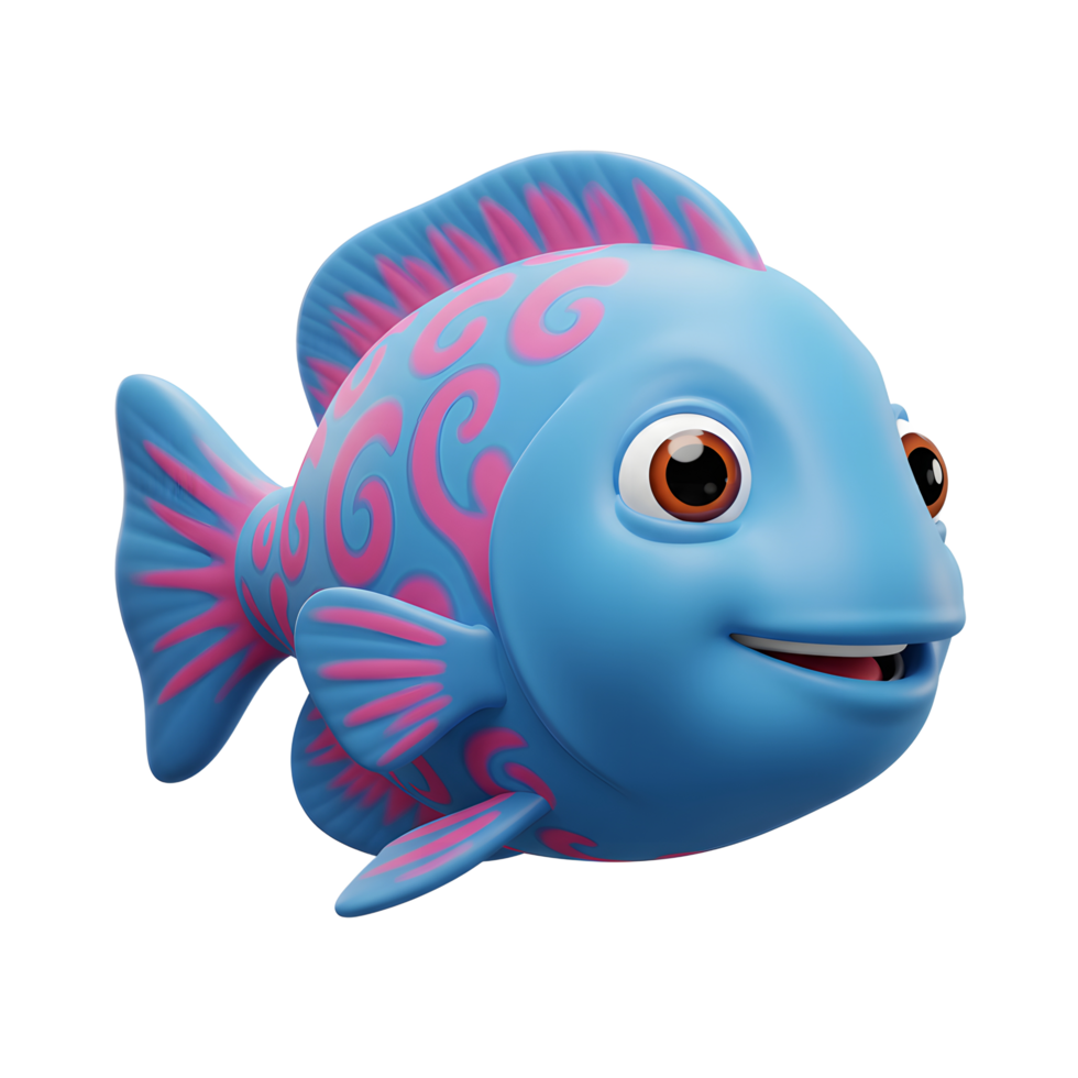 Cartoon Fish Swimming with Decorative Pink Markings on Isolated White Background png