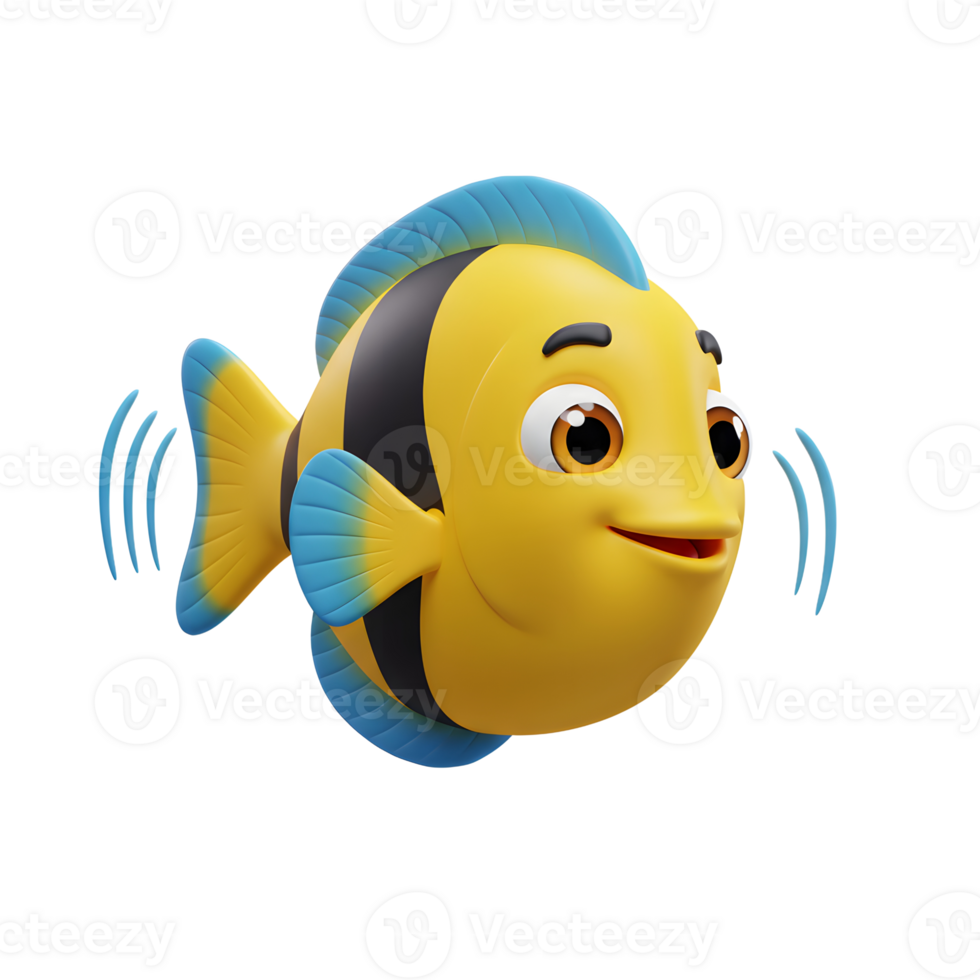 Animated Cartoon Fish Listening Attentively with Sound Waves around Fins png