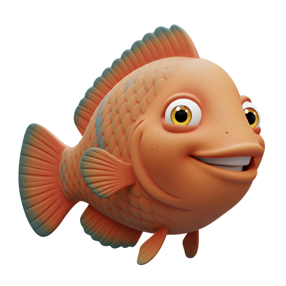 Cute Orange Cartoon Fish Character Smiling on a White Background png