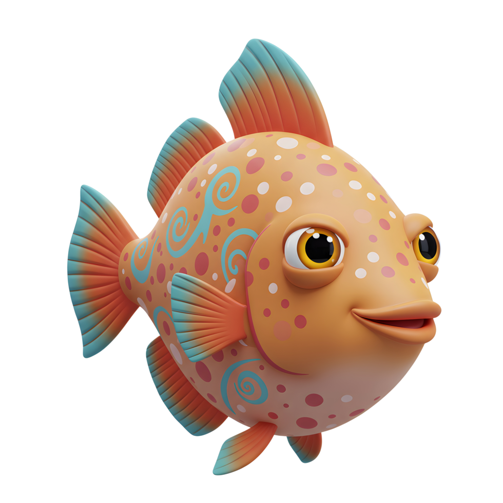 Cartoon Orange Fish with Spots and Swirls on a White Background png