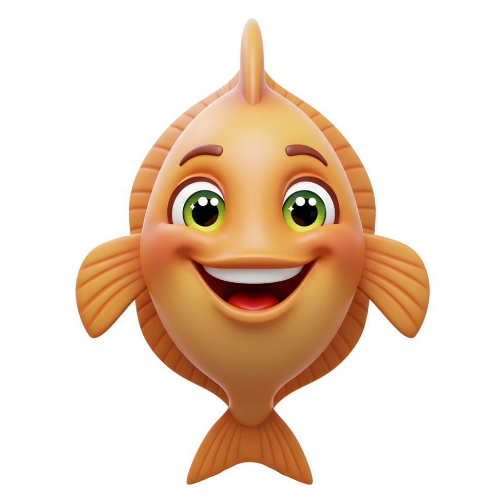 Happy Cartoon Fish Character Smiling with Green Eyes on White Background png