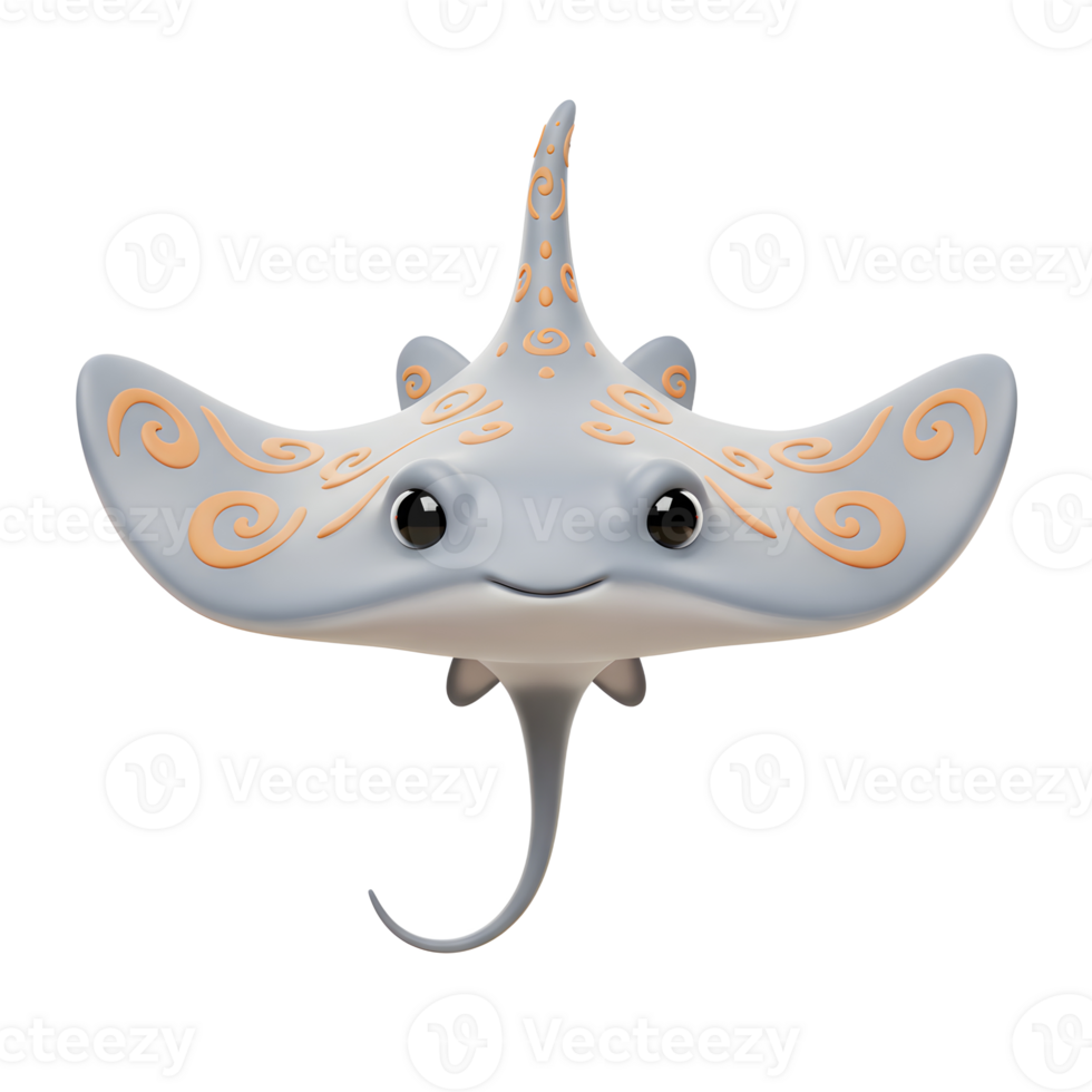 Cute Cartoon Ray Character Smiling with Decorative Markings on White Background png