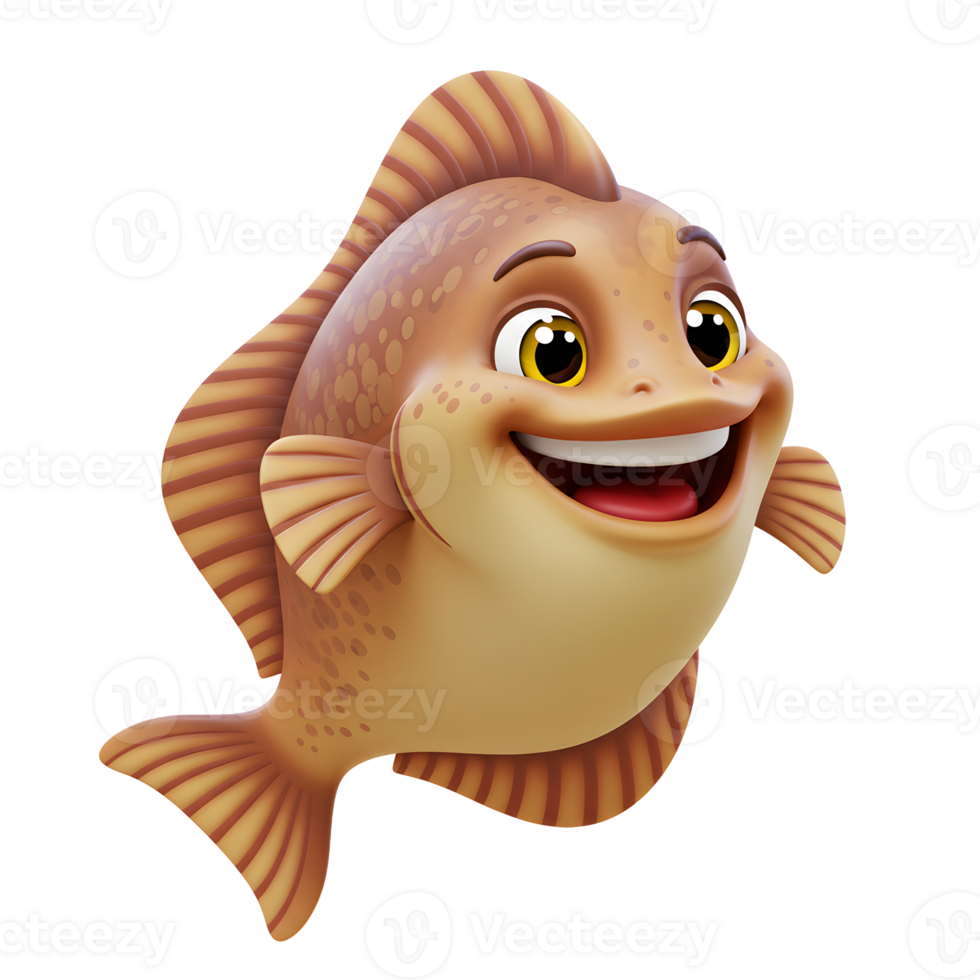 Cartoon Fish Smiling with Big Eyes Isolated on White Background png
