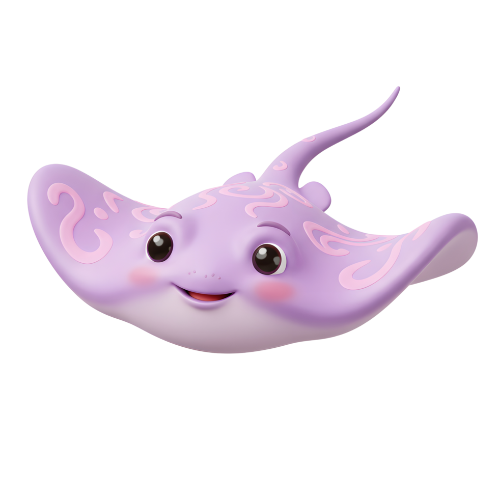 Cute Smiling Cartoon Stingray with Decorative Patterns Against White Background png