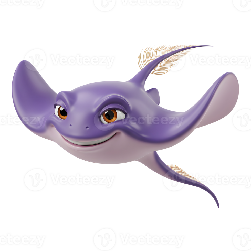 Cute Cartoon Stingray Character Smiling on White Background Illustration png