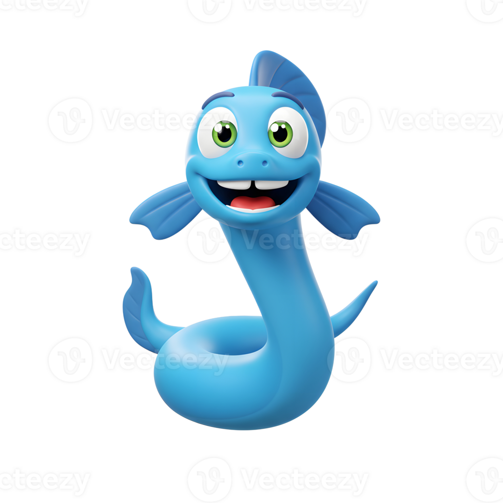 Cartoon Blue Sea Serpent with Friendly Smile and Playful Design png