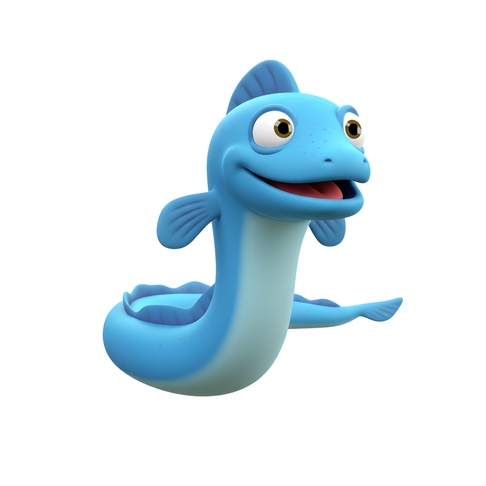 Cute Blue Cartoon Sea Serpent Character with Friendly Expression png