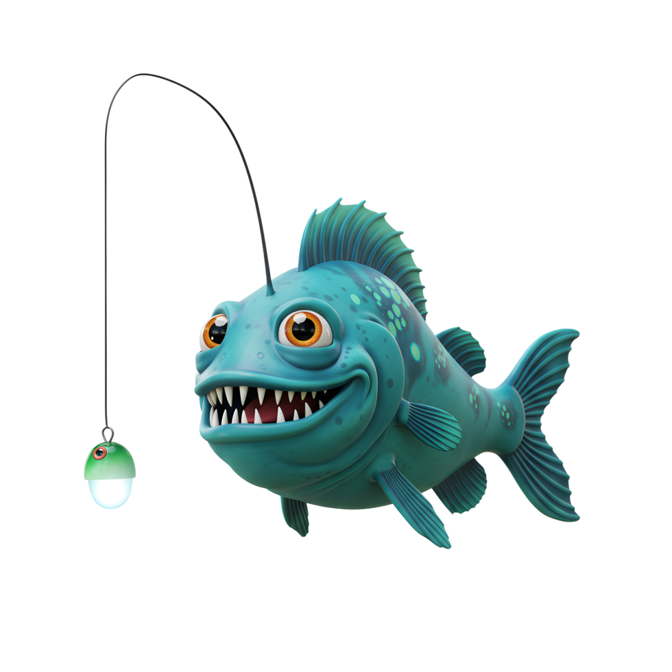 Cartoon Anglerfish with Glowing Lure Funny Aquatic Character Illustration png