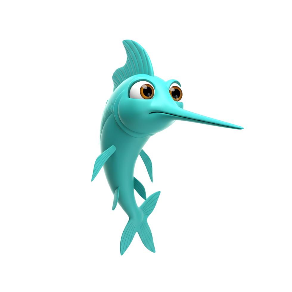 Cartoon Swordfish Character with Big Eyes Illustration Isolated on White png